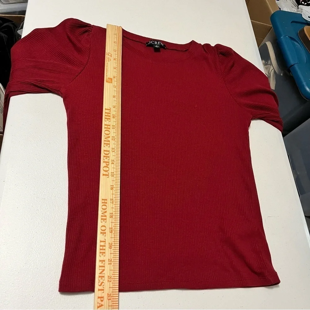 J. Crew Vintage Rib Puff Sleeve Top Long Sleeve Red Medium A